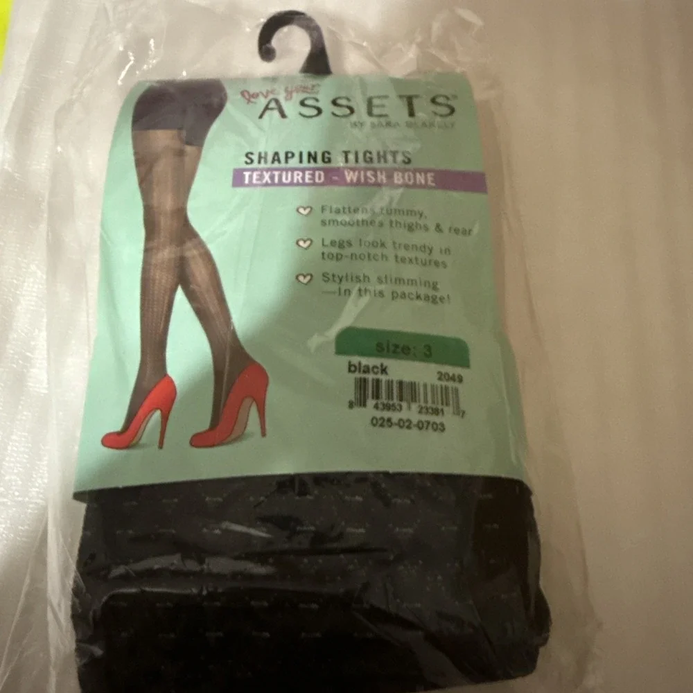 Lot of 5 Assets Sara Blakely Shaping Tights Size 3 Black Wishbone Diamond NIP